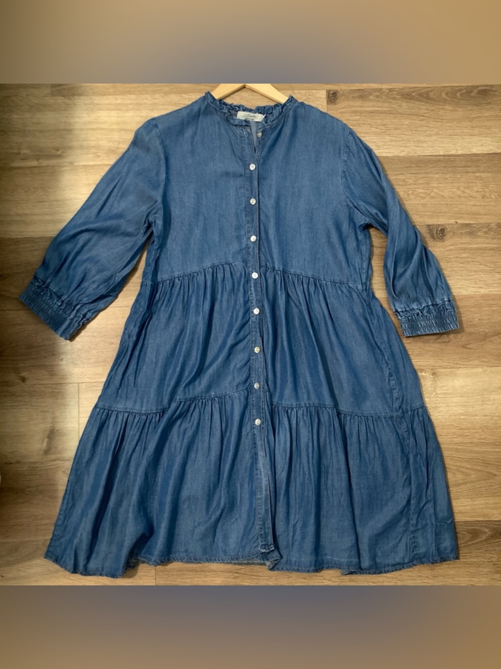 Women’s Light Denim Tiered Button-Front Mini Dress- made in Italy